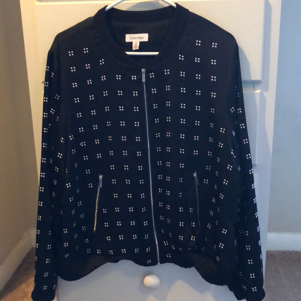 Calvin Klein Satin Embellished Bomber Jacket